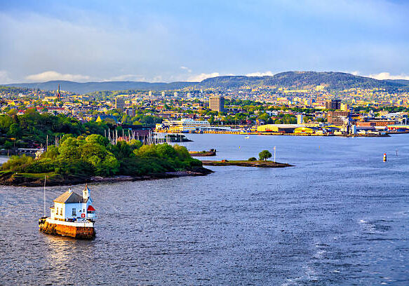 Modern district of Oslo, view from the water